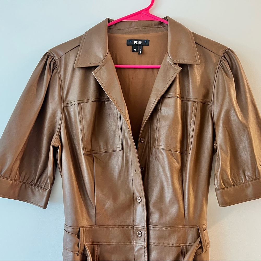 PAIGE Amina Faux Leather Brown Minidress - Picture 4 of 7